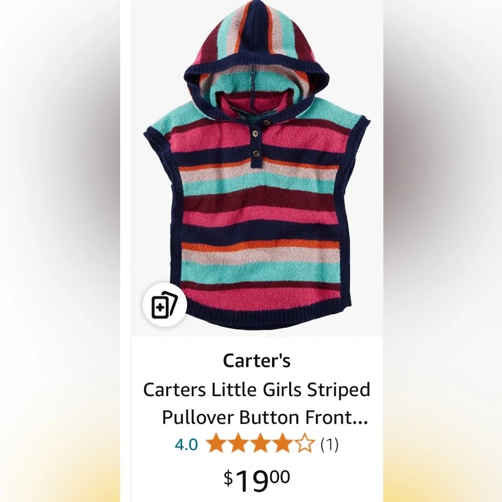 NWT CARTER’S Baby Girl Vest Just like Mom’s Multi colors STRIPED PULLOVER SZ 6M